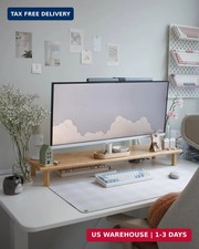 Bamboo Dual Monitor Stand Riser, Natural Desktop Shelf with Storage picture