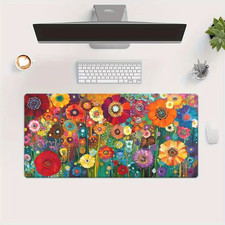 Floral Desk Mat Computer Flowers Mat Large Keyboard Mouse Pad Stitched Edges Gir picture