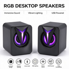 Mini USB Computer Speakers, RGB 3.5mm Wired, Volume Control, 3W Stereo Bass PC picture