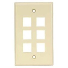 6 Port Hole Keystone Jack Wall Plate Faceplate 1 Gang Network Ethernet Ivory picture