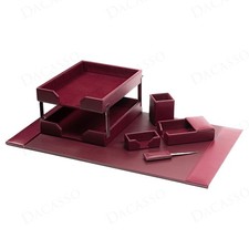 Desk Accessory Set 8 Piece Burgundy Bonded Leather Blotter Pad DF-5203 Dacasso picture