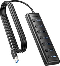 7 Port USB 3.0 Hub Splitter 5Gbps High Speed Individual LED Switches Data Adapte picture