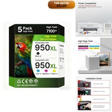 Wiseta 950XL 951XL Ink Cartridges 5-Pack 2 Black Cyan Magenta Yellow for HP picture