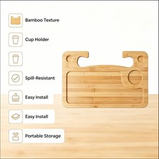 Sturdy Bamboo Steering Wheel Desk Car Tray Laptop Food 2in1 picture