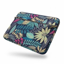 Kayond Tropical Leaf Print Laptop Sleeve Case Navy Teal Floral Padded Bag picture