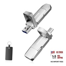 USB C SSD Flash Drive, USB 3.2, 450MB/s, 2-in-1 Dual Port | Solid 256GB Silver picture