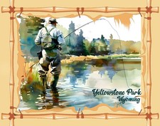 Yellowstone Park  Fishing Art Mouse Pad  Art 7 3/4 x 9