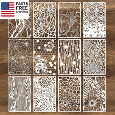 12Pcs Mixed Stencils for Painting, Art Stencils for Crafts Reusable, Wood Grains picture