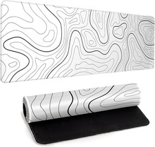 White Big Mousepad for Gaming Large Topographic Map Washable Desk Pad with Stitc picture
