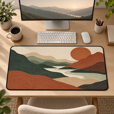 Boho Mountain Desk Mat & Mouse Pad, Earthy Landscape Extended Mousepad picture