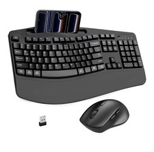 Ergonomic Wireless Keyboard & Silent Mouse Combo Wrist Rest Black picture