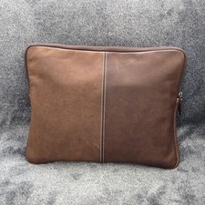 Jos A. Bank Brown Genuine Leather Laptop Sleeve Case Zipper Cover Tech Portfolio picture