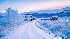 Landscape winter house road village hills nordic s Custom Gaming Mat Desk picture