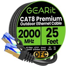 Cat8 Outdoor Ethernet Cable 25ft Waterproof Direct Burial 40Gbps 2000MHz SFTP picture