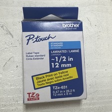 NEW Brother TZE631G Genuine P-touch TZe631 BK on YL Label Tape Laminated 12mmX8m picture