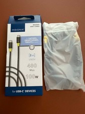 Insignia- 8ft 100W USB-C to USB-C Charge-and-Sync Braided Cable - Black Open Box picture