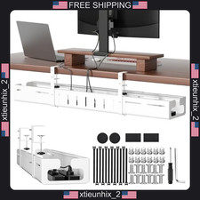 Adjustable Under Desk Cable Management Tray White 25.2-38.6 Inches picture
