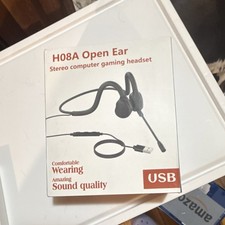 H08A Open Ear USB Wired Stereo Gaming Headset Boom Mic Volume Control Black picture