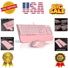Retro Pink Typewriter-Style Keyboard and Mouse Combo, Cute Light Up Wired Mec... picture