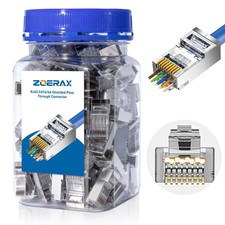 100-Pack Cat 6A RJ45 Pass Through Connector, Cat 6 RJ45 Connector Wire OD 1.2... picture