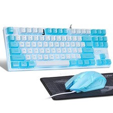 CHONCHOW Blue Keyboard and Mouse Combo, 87 Keys TKL USB Wired LED Light Up Ba... picture