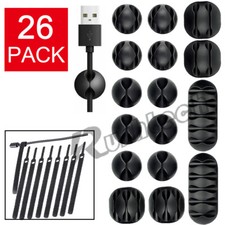 26 Pcs Cable Clip Cord Management Wire Tie Holder Organizer Clamps Self-Adhesive picture