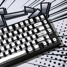 Retro Manga PBT Keycaps, Black White Japanese Anime Keycap, 141 Keys Custom C... picture