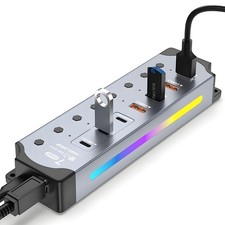 New RGB 7-Port USB 3.2 Gen2 Aluminum Hub PC Expander Low-Latency 10Gbps Data Hub picture
