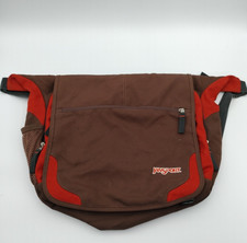 Jansport Laptop Messenger Bag Brown Red Accent Lots of Storage Zippers See Descr picture