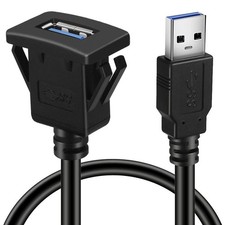 BATIGE Square Single Port USB 3.0 Panel Flush Mount Extension 1ft, Black  picture