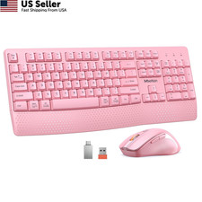 MEETION Wireless 17.44*7.3*1.1in (Keyboard), 4.3*2.8*1.6in (Mouse), Pink picture