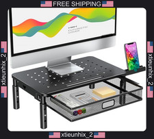 Adjustable Monitor Riser Stand with Metal Mesh Drawer and Phone Holder picture
