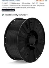 Flexible 3 Kg 98A Black 1.75mm 3D Filament Flexible 3D Printer Shiny FDM picture