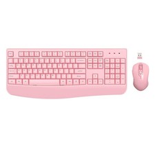 Wireless Keyboard Mouse Combo USB Plug Play Pink Computer Laptop PC Setup Desk picture