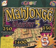 MahJongg Master 5 PC CD match layered tile symbols game, 350 sets 250 layouts picture