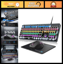 Retro Mechanical Gaming Keyboard & Mouse Combo, Round Keycaps, RGB Backlit, Anti picture