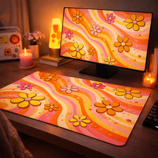 Retro 70s Groovy Flower Mousepad - Aesthetic Vintage Hippie Daisy Desk Decor Gif picture