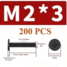 200pcs M2x3mm New Laptop Notebook Computer Screws Phillips Head Bolt Screw Black picture
