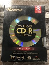 Memorex Pro Gold CD-R Archival 3 Pack 52X 700MB 80 Min 24K Gold New Sealed picture