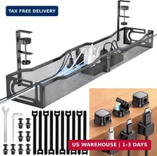 Cable Management Under Desk, 25.3'' No Drill Desk Cable Management Tray with Cla picture
