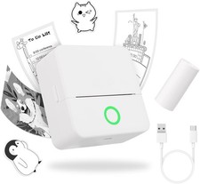 Thermal Photo Printer Mini Print Pod Printer+4 Roll Paper, White/Pink picture