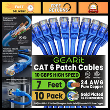 Cat6 Ethernet Cable 7ft - 10-Pack, High-Speed Network Patch Cables, Blue picture