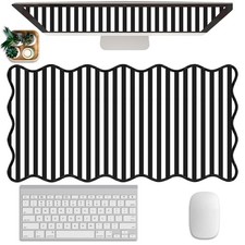 Scalloped Desk Mat Extended Large Cute Striped Pad Big Desk Pad XXL Aesthetic... picture