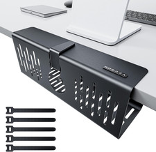 No Drill Under Desk Cable Management Tray 14 Inch Metal Clamp On Wire Organizer picture