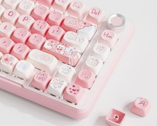 Pink MOA Cute Cat Keycaps 121 Keys Double Shot PBT Custom Universal Set picture