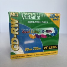 Verbatim CD-RW Discs 20-Pack 700MB/80min 4X Slim Jewel Case Assorted Colors NEW picture