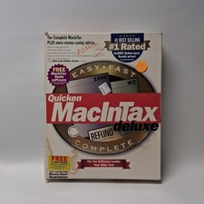  1999 Quicken MacInTax Deluxe in Big Box Complete Federal/State CD disc Vintage picture