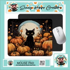 Mouse Pad Black Cat Pumpkin Patch Moon Halloween Anti Slip Back Easy Clean picture