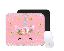 Pink Unicorn Girly Butterflies Mouse Pad | Cute Magical Fantasy Desk Mat picture
