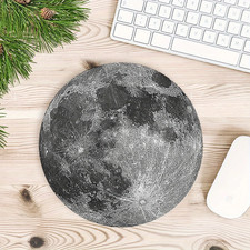 Moon Design Round Mouse Pad Non-Slip Rubber Gaming Office Mat Black White picture